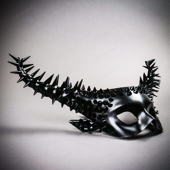 Krampus Black Steampunk Spikes Horn Devil Mask - Black - Picture 8 of 10